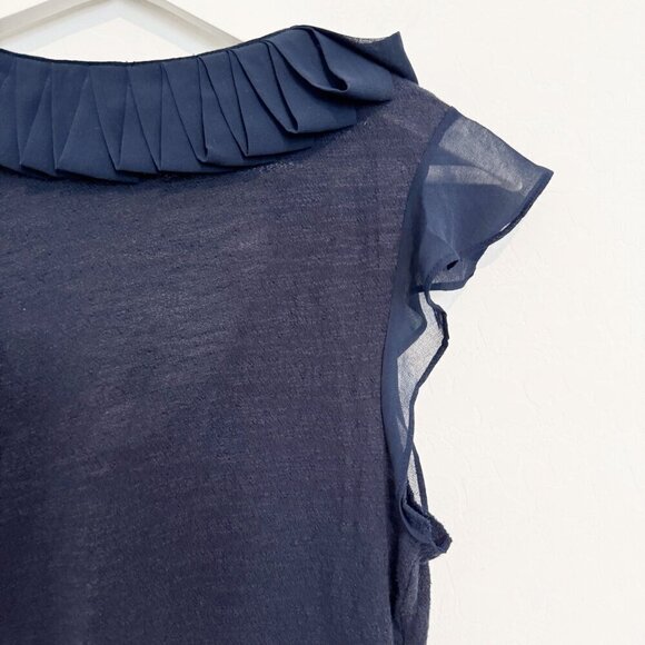Deletta Ruffle Blouse Top Anthropologie in Navy Blue Fairy Romantic Size Small - Picture 5 of 6